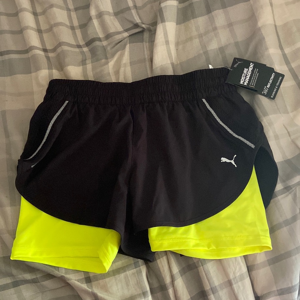 black & neon running shorts from Puma